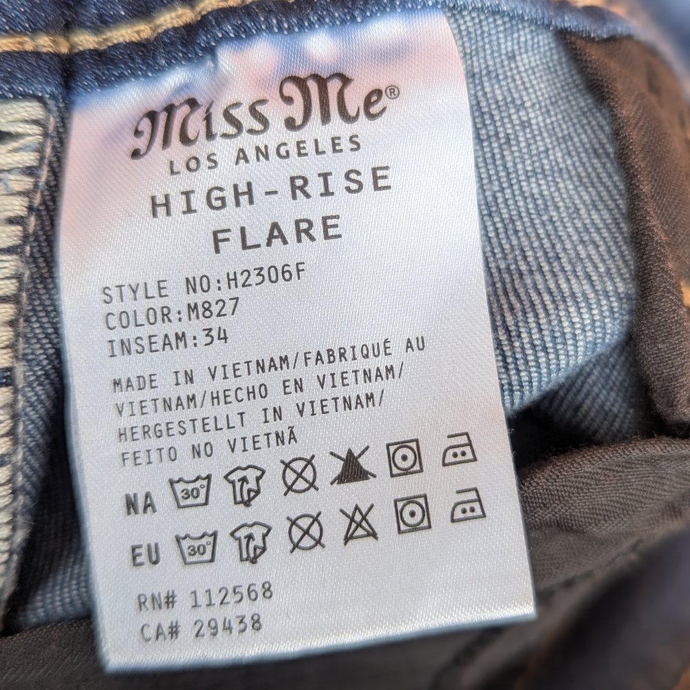 Miss Me Blue Flare Jeans with Patterned Hem - Picture 6 of 7